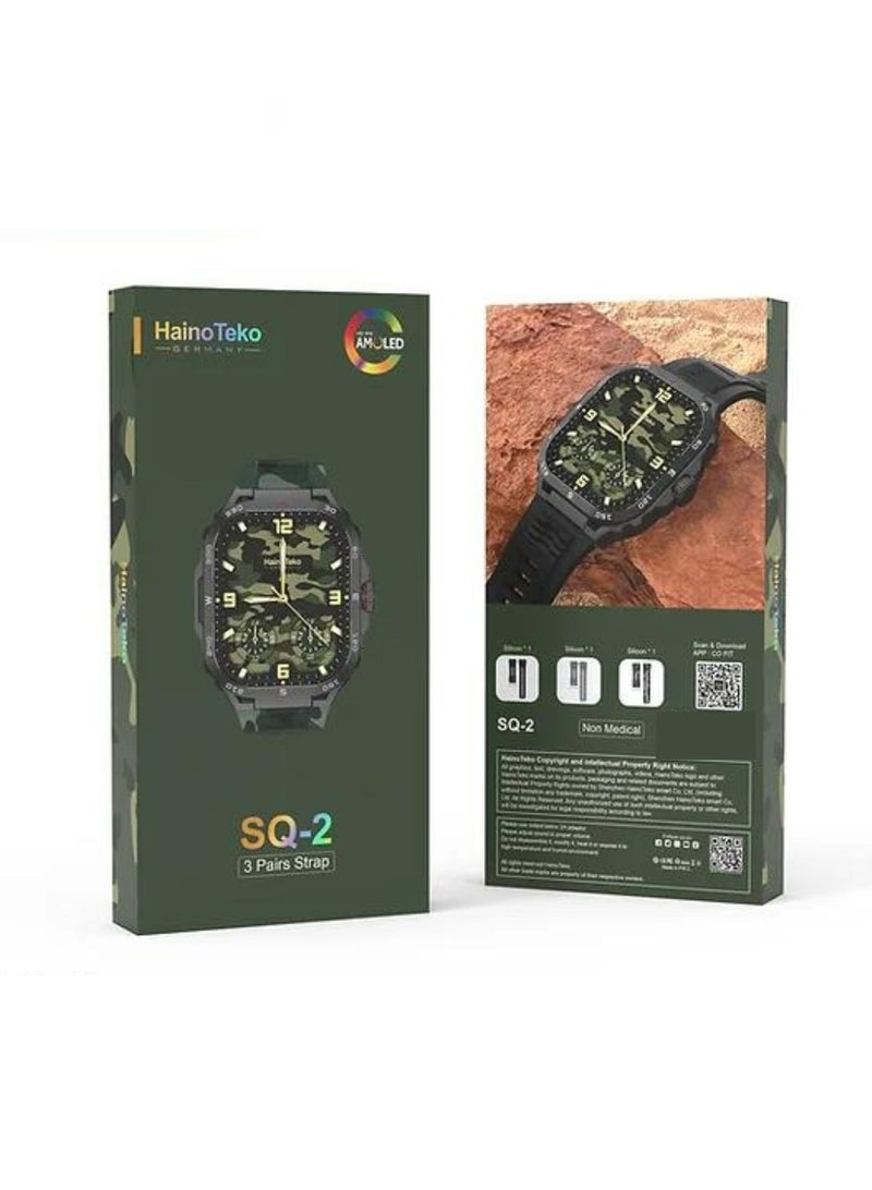 Haino Teko SQ2 Smartwatch – AMOLED Display, 3 Pairs Straps, Wireless Charger Included, Fitness Tracker, Heart Rate & Sports Mode, Waterproof, Compatible with Android & iOS, for Gents & Boys – Black - Image 5