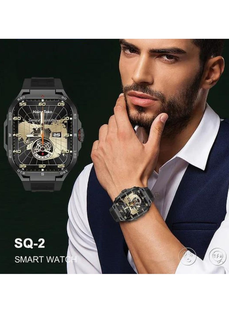Haino Teko SQ2 Smartwatch – AMOLED Display, 3 Pairs Straps, Wireless Charger Included, Fitness Tracker, Heart Rate & Sports Mode, Waterproof, Compatible with Android & iOS, for Gents & Boys – Black - Image 4