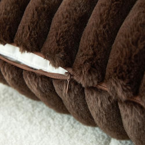Sunday Praise Dark Brown Striped Throw Pillow Covers 16x16 Inch Set of 2 Double-Sided Faux Fur Plush Decorative Pillow Cases Soft Luxury Cushion Cases for Couch Sofa Living Room Décor - Image 4