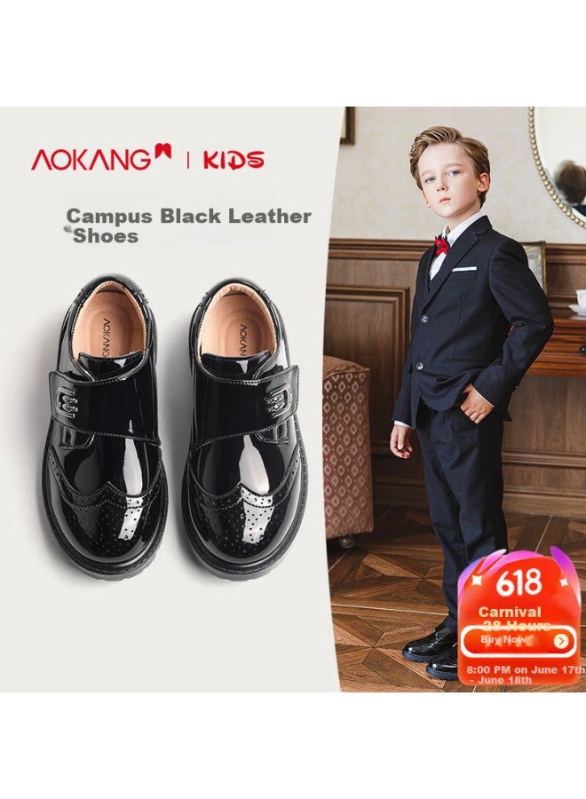 Aokang Boys' Leather Shoes Spring/autumn New Style Boys' Student Performance Shoes Children's British Style Big Kids Black Single Shoes - Image 1