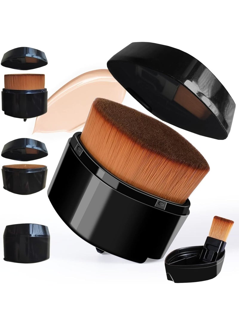 SOLARAE Retractable Flat Foundation Brush, Liquid Foundation Brush, Flat Makeup Brush for Liquid Makeup with Cover, Cream Contour Brush for Cream Makeup, Sunscreen Applicator, Black - Image 1