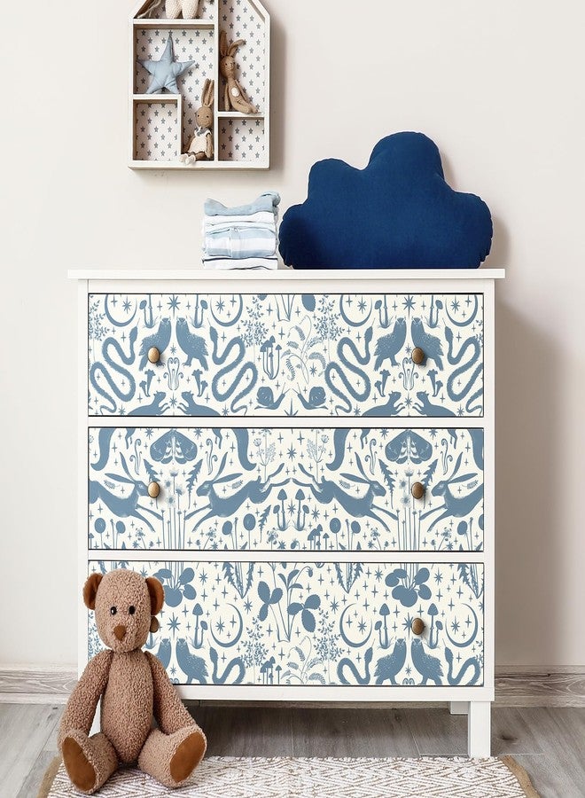 Livelynine 17.5x276 Blue Peel and Stick Wallpaper Woodland Animal Moon Stars Floral Bird Blue Wall Paper for Bedrooms Boys Room Playroom Classroom Nursery Renter Friendly Contact Paper Decorative - Image 3