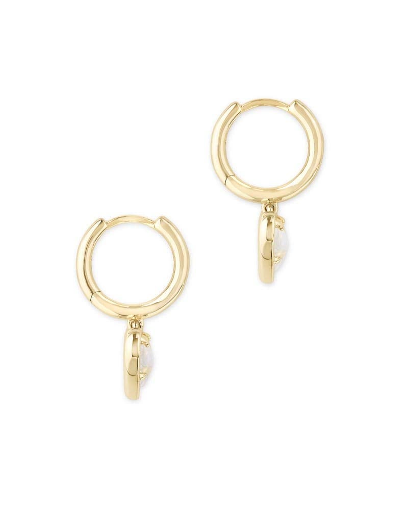 Kendra Scott Ari Heart Huggie Earrings in Gold Iridescent Dichroic Glass - Image 2