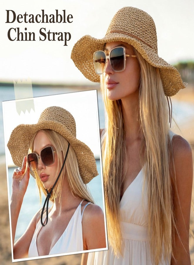 Tavaleu Beach Sun Straw Hats for Women, Floppy Wide Brim Summer Straw Hats, Foldable Packable Roll up Cap Khaki - Image 5