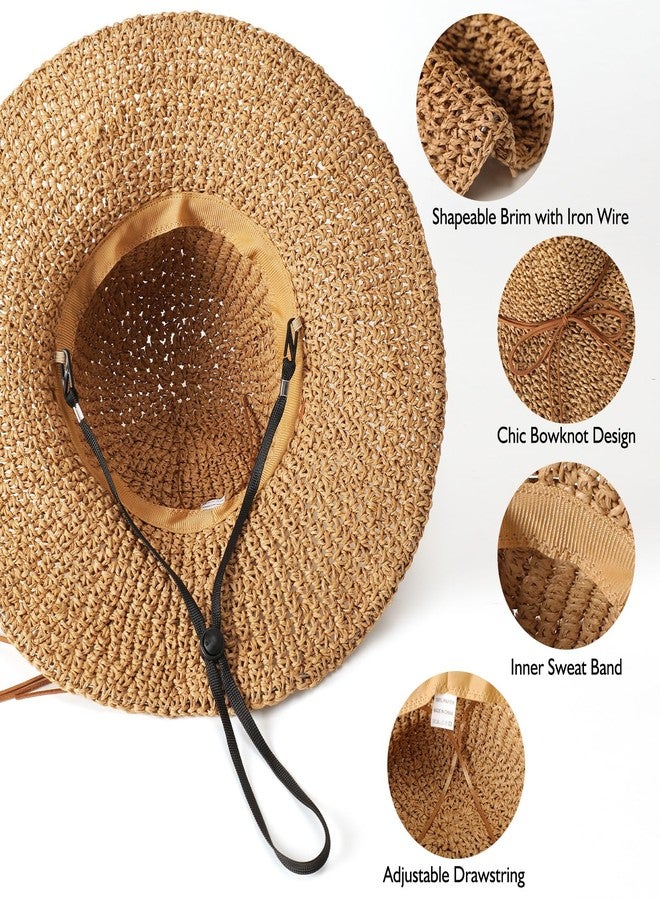 Tavaleu Beach Sun Straw Hats for Women, Floppy Wide Brim Summer Straw Hats, Foldable Packable Roll up Cap Khaki - Image 4