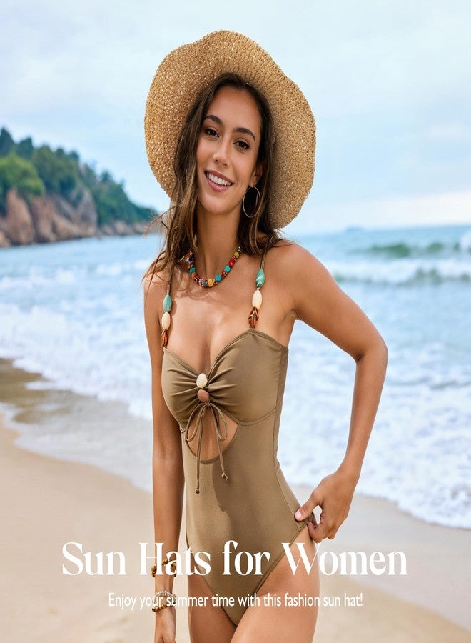 Tavaleu Beach Sun Straw Hats for Women, Floppy Wide Brim Summer Straw Hats, Foldable Packable Roll up Cap Khaki - Image 2