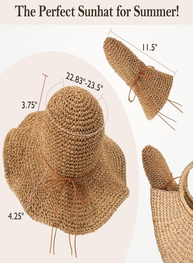 Tavaleu Beach Sun Straw Hats for Women, Floppy Wide Brim Summer Straw Hats, Foldable Packable Roll up Cap Khaki - Image 3