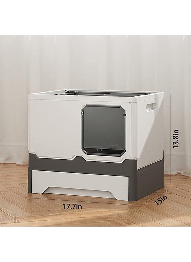 Favarey - Large Foldable Cat Litter Box with Lid Top Entry Anti Splashing Kitten Toilet Kitty Litter Box Drawer Type Front Entry Top Exit and Scoop Easy to Scoop Clean - Image 1