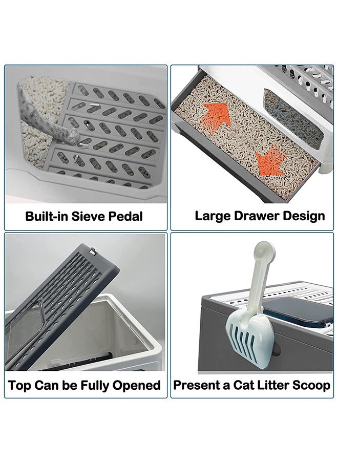 Favarey - Large Foldable Cat Litter Box with Lid Top Entry Anti Splashing Kitten Toilet Kitty Litter Box Drawer Type Front Entry Top Exit and Scoop Easy to Scoop Clean - Image 1