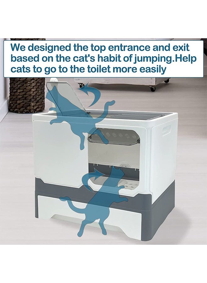 Favarey - Large Foldable Cat Litter Box with Lid Top Entry Anti Splashing Kitten Toilet Kitty Litter Box Drawer Type Front Entry Top Exit and Scoop Easy to Scoop Clean - Image 1