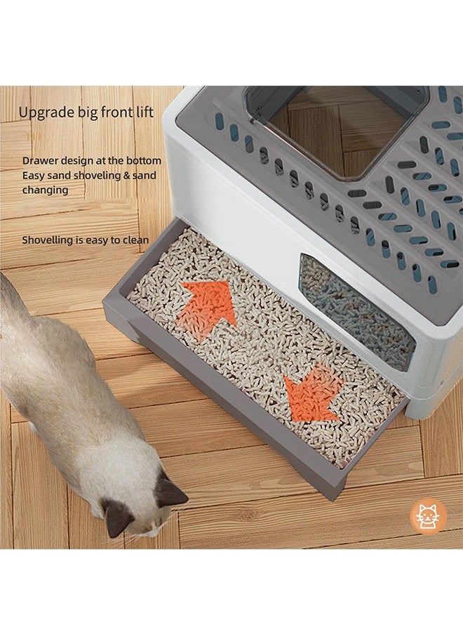 Favarey - Large Foldable Cat Litter Box with Lid Top Entry Anti Splashing Kitten Toilet Kitty Litter Box Drawer Type Front Entry Top Exit and Scoop Easy to Scoop Clean - Image 1