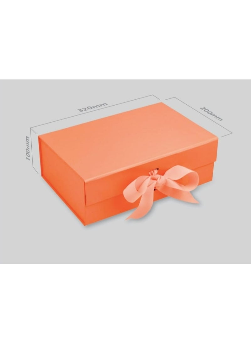 HYFY hermes orange Gift Box With Gift Bag 32x20x10cm Large laminated luxury Gift box hermes orange Gift Boxes Magnetic Closure with Ribbon with Foldable Lid boxes for Women Wedding bridal Gifts Birthday Wedding Gifts Packaging