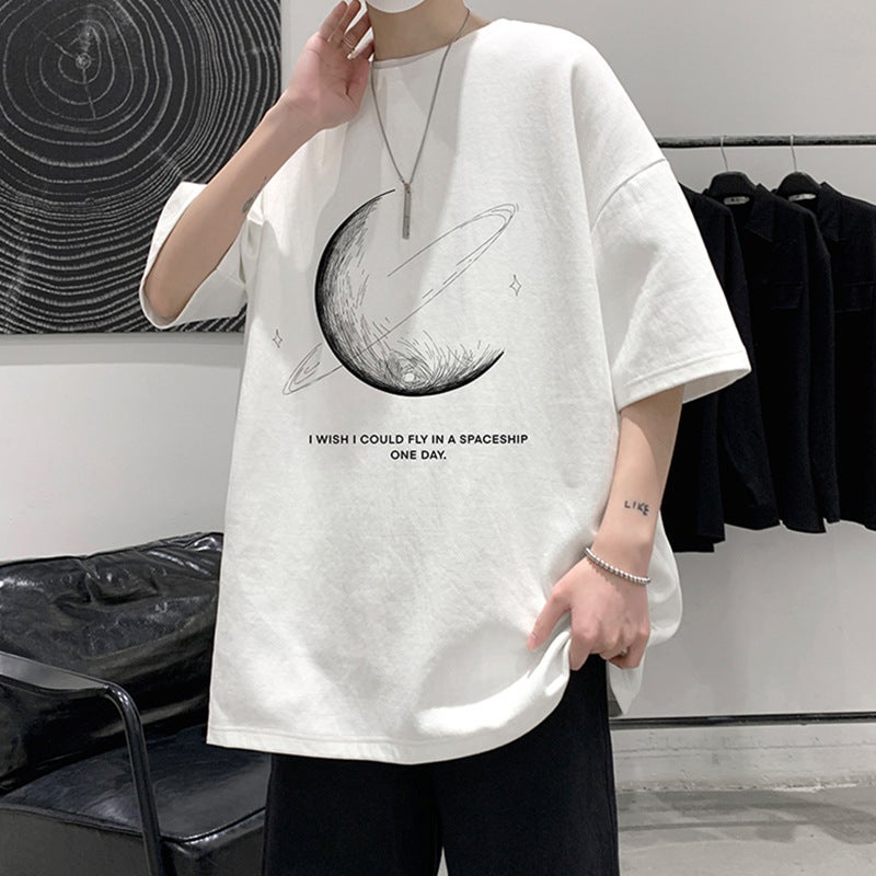 2024 Summer Short-sleeved T-shirt Men's Loose Trendy Ins Hong Kong Style All-match T-shirt Top Plus Size Half-sleeve Top for Chubby - Image 1
