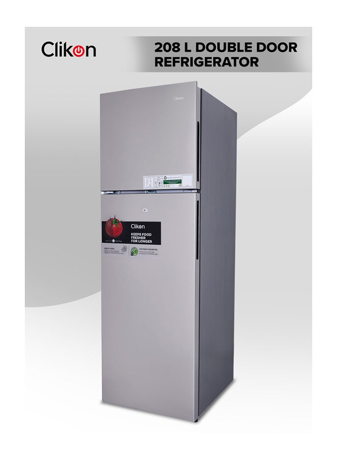 208L Gross And 181L Net Capacity Top Mount Double Door Refrigerator 2 Doors Frost Free Fridge Freezer With Fast Cooling Of food& Drinks, Active-C Fresh, Multi-Air Flow,R600a CK6037 Silver