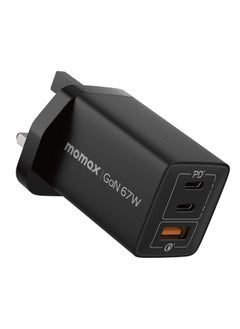 Momax MOMAX GaN Charger, 3 Port 67W USB C, Compact PD 3.0 Charger, High Power Wall Charger for Laptops, MacBook, iPad Pro,Mini, iPhone 15,Pro,Pro Max, Black  - Image 1