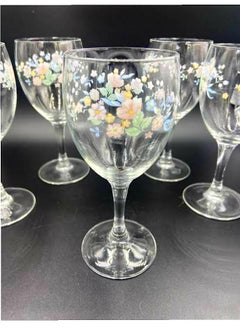 Generic Set of 6 wine glasses with flowers print  - Image 1