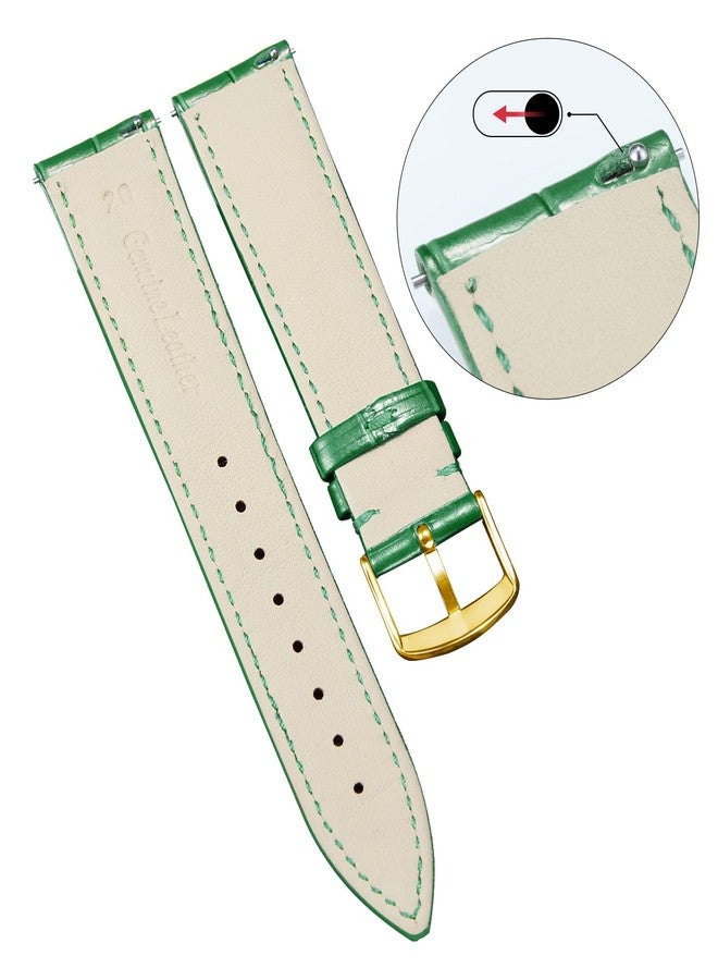 BINLUN Quick Release Leather Watch Straps Replacement Watch Bands Smart Watch Strap Crocodile Pattern in 10 Colors 13 Sizes with Gold Buckle for Men Women（Green,17mm）, G-green, 17mm, strap - Image 3