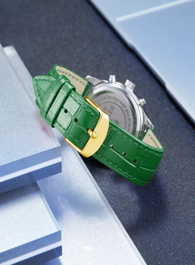 BINLUN Quick Release Leather Watch Straps Replacement Watch Bands Smart Watch Strap Crocodile Pattern in 10 Colors 13 Sizes with Gold Buckle for Men Women（Green,17mm）, G-green, 17mm, strap - Image 4