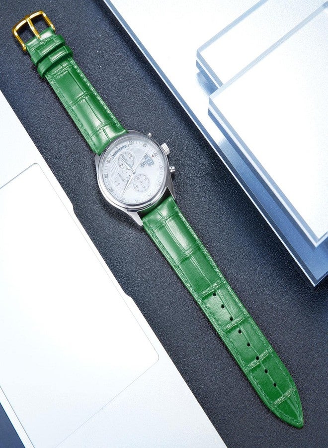 BINLUN Quick Release Leather Watch Straps Replacement Watch Bands Smart Watch Strap Crocodile Pattern in 10 Colors 13 Sizes with Gold Buckle for Men Women（Green,17mm）, G-green, 17mm, strap - Image 2