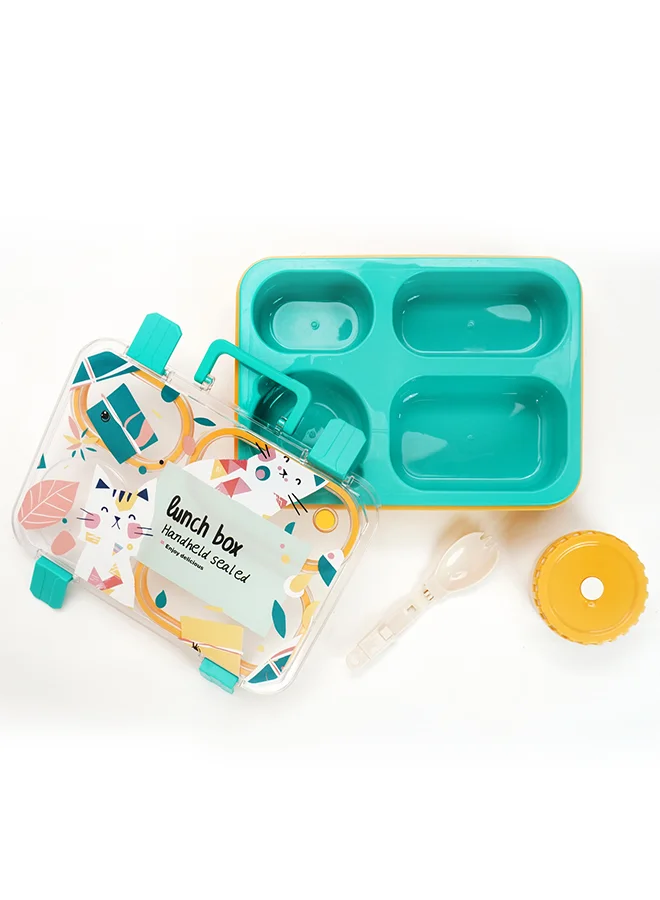 ليتل سربرايز بوكس Little Surprise Box, Teal & Mustard Meow Compact Tiffin Lunch Box for Kids