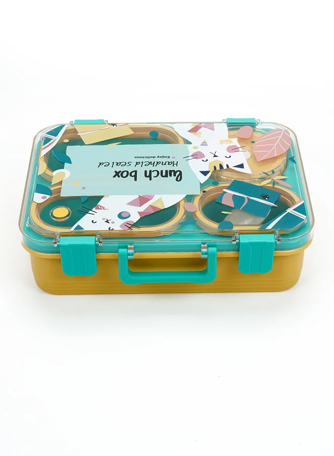 ليتل سربرايز بوكس Little Surprise Box, Teal & Mustard Meow Compact Tiffin Lunch Box for Kids
