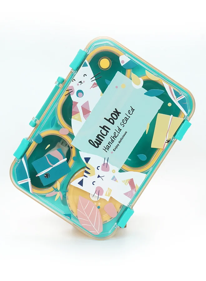 LITTLE SURPRISE BOX Little Surprise Box, Teal & Mustard Meow Compact Tiffin Lunch Box for Kids