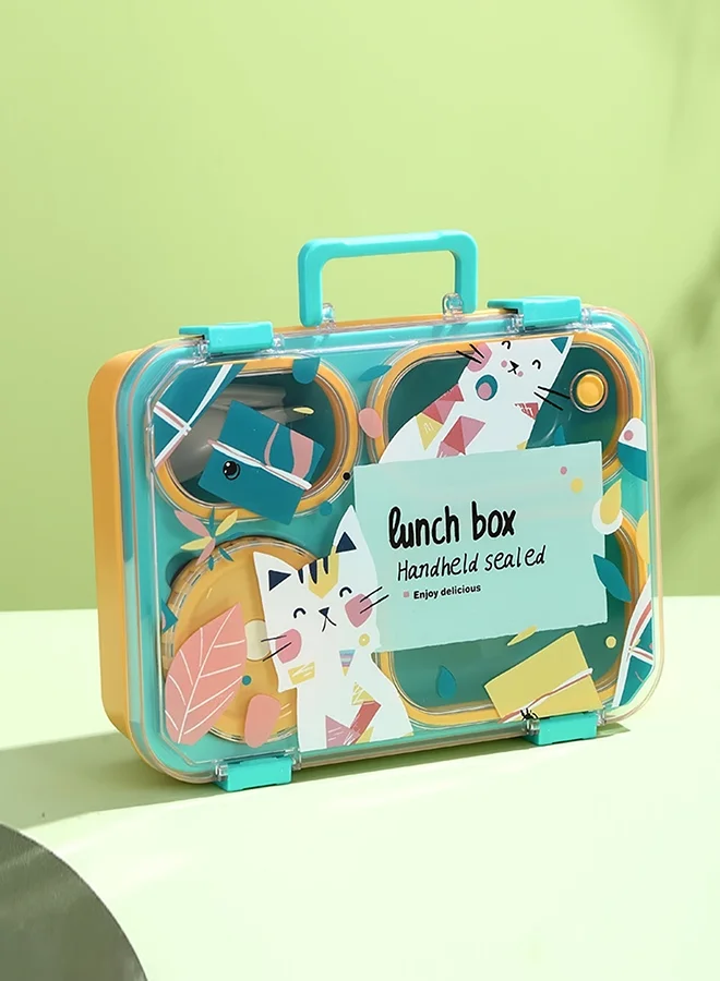 LITTLE SURPRISE BOX Little Surprise Box, Teal & Mustard Meow Compact Tiffin Lunch Box for Kids
