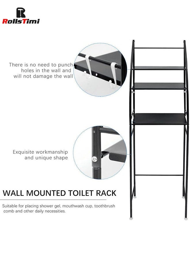 RollsTimi  3 Tier Bathroom Laundry Over Washing Machine Shelf Adjustable Organizer Storage Rack Black  - Image 3