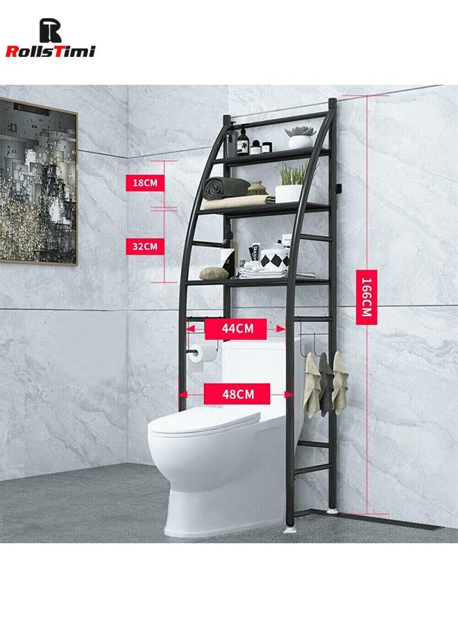 RollsTimi  3 Tier Bathroom Laundry Over Washing Machine Shelf Adjustable Organizer Storage Rack Black  - Image 4