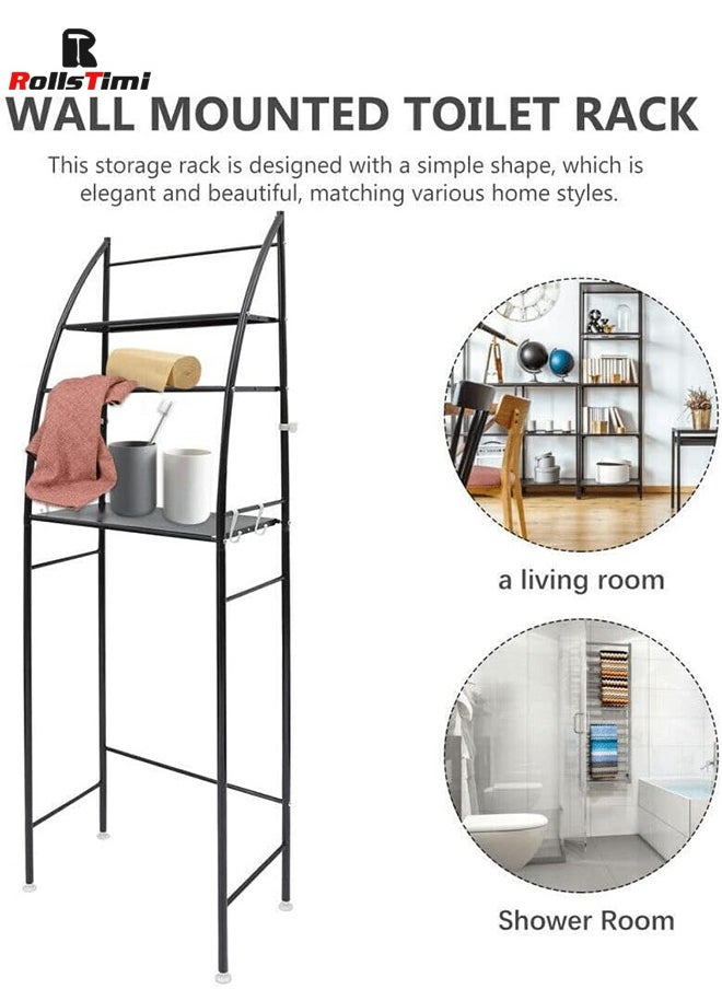 RollsTimi  3 Tier Bathroom Laundry Over Washing Machine Shelf Adjustable Organizer Storage Rack Black  - Image 5