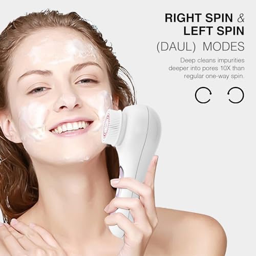 UMICKOO Electric Facial Cleansing Brush 2Way Rotating Face Scrubber with 3 Modes Rechargeable 5 Brush Heads IPX7 Waterproof Deep Pore Cleaning for All Skin Types - Image 3