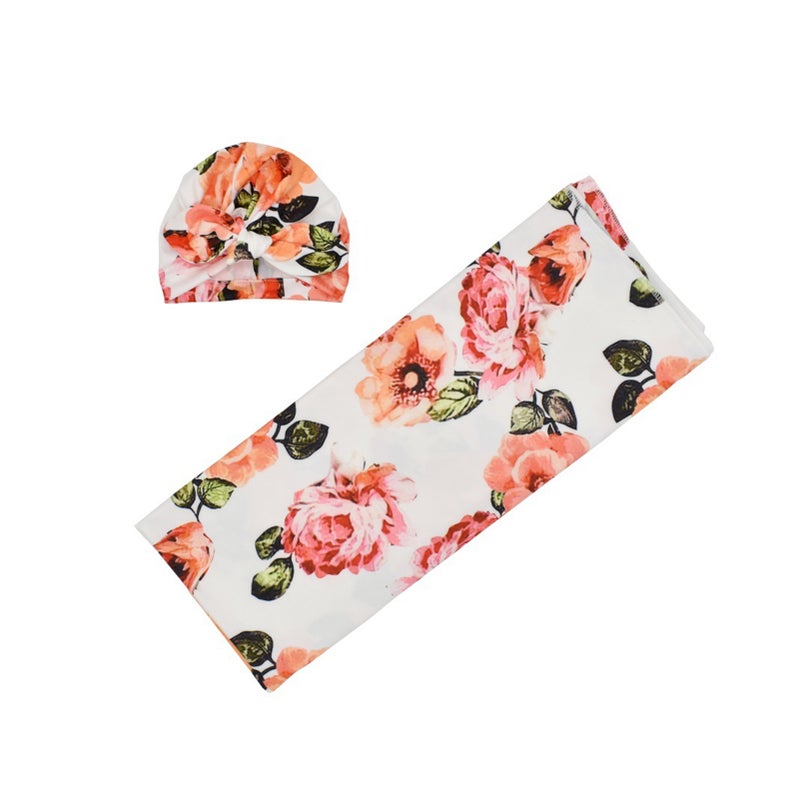 86*137cm/ 33.9*53.9in Baby Swaddle Blanket with Baby Cap Soft Newborn Photography Wraps Receiving Blankets for Baby Boys Girls - Image 1