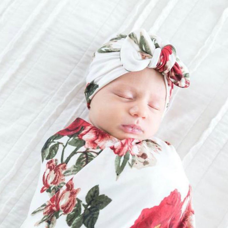 86*137cm/ 33.9*53.9in Baby Swaddle Blanket with Baby Cap Soft Newborn Photography Wraps Receiving Blankets for Baby Boys Girls - Image 3