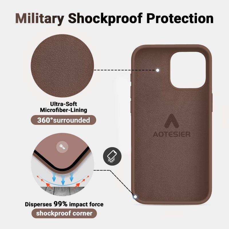 AOTESIER Compatible with iPhone 15 Pro Max Case, [Military Shockproof Protection] Silicone Phone Case Anti-Scratch Soft Microfiber Lining Flexible Bumper Case, 6.7 inch, Brown - Image 5