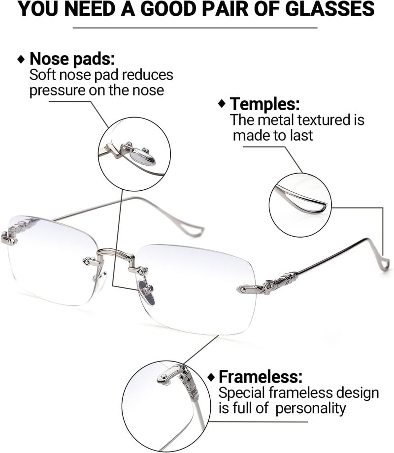 TERAISE 3Packs Frameless Metal Reading Glasses for Men/Women Blue Light Blocking -Rimless Fashion Comfortable Computer Eyeglasses - Image 4
