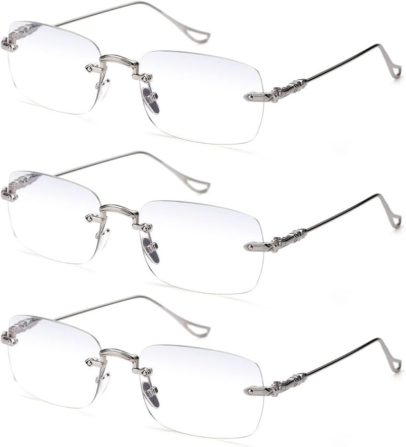 TERAISE 3Packs Frameless Metal Reading Glasses for Men/Women Blue Light Blocking -Rimless Fashion Comfortable Computer Eyeglasses - Image 1