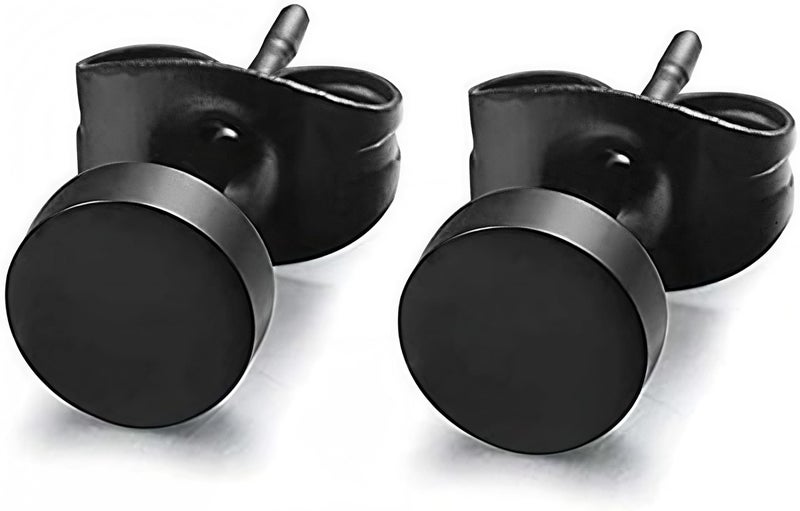 ADAIER Men Women's Stainless Steel Black Stud Earrings of Round Tunnel Plug Post (ED-01) (Diameter: 4mm) - Image 1