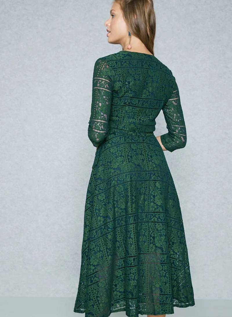 ELLA Wrap Front Self Tie Lace Dress