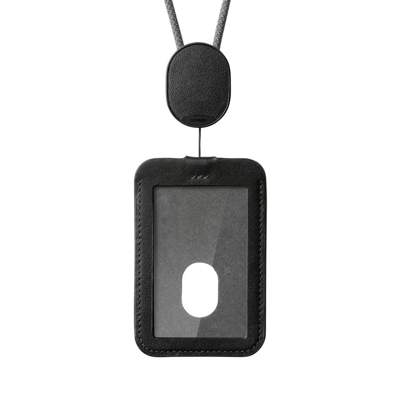 Orbitkey ID Card Holder | Made with LWG-Certified Top Grain Leather and Durable Dyneema Cord | Holds 1 Access Card and 1 Non-RFID Card (with Lanyard, Black) - Image 1