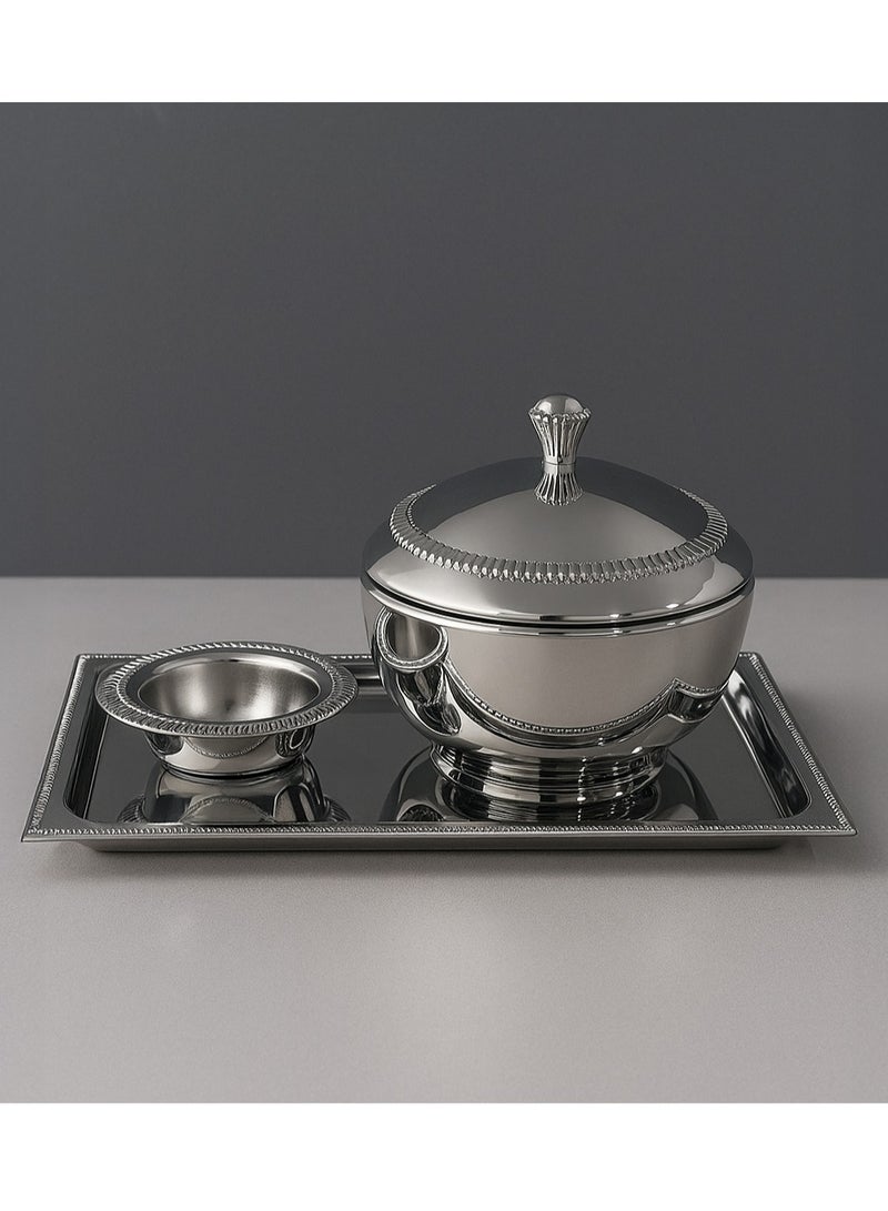 طقم تبسي مع تمرية صحن فصم فضي فاخر