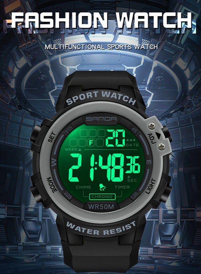 Sanda Unisex Outdoor Glow-In-The-Dark Waterproof Watch With Alarm Clock 2140 Biack - Image 4