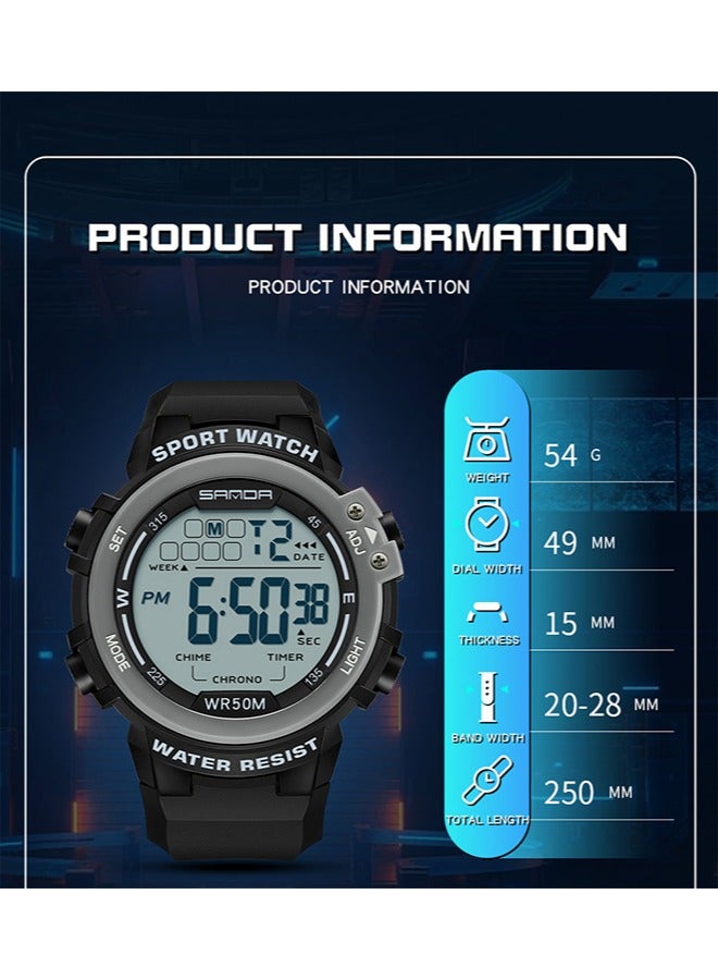 Sanda Unisex Outdoor Glow-In-The-Dark Waterproof Watch With Alarm Clock 2140 Biack - Image 3