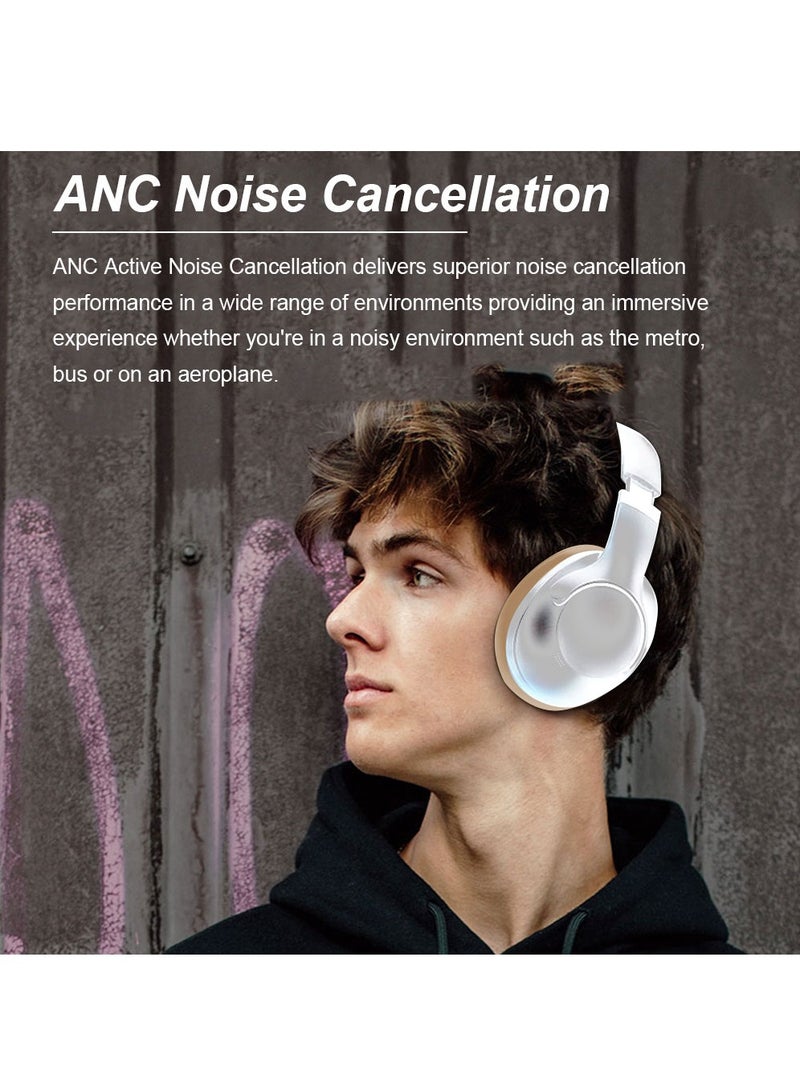 فلاشهوك سماعات رأس لاسلكية ANC فوق الأذن مع بلوتوث 5.4 وعمر بطارية يصل إلى 50 ساعة - فضي/بني - Image 2