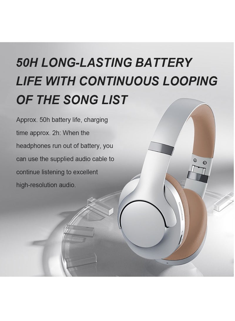 فلاشهوك سماعات رأس لاسلكية ANC فوق الأذن مع بلوتوث 5.4 وعمر بطارية يصل إلى 50 ساعة - فضي/بني - Image 4