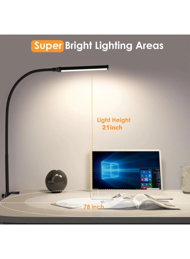 Led Desk Lamp for Home Office, Eye-Caring Desk Light with Clamp, Clip on Light for Reading, 3 Modes 10 Brightness, Flexible Gooseneck, Memory Function, Study, Work, Draw - Image 3