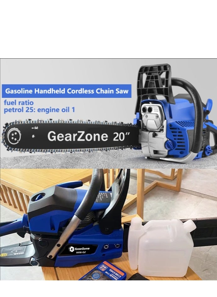 GearZone - 20 Inch Handheld High Power Gasoline/Petrol Chainsaw Including 2 Chains and Other Accessories For Cutting Trees, Wood, & Logs-Blue Color - Image 1