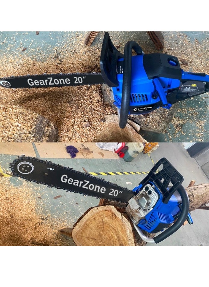 GearZone - 20 Inch Handheld High Power Gasoline/Petrol Chainsaw Including 2 Chains and Other Accessories For Cutting Trees, Wood, & Logs-Blue Color - Image 1