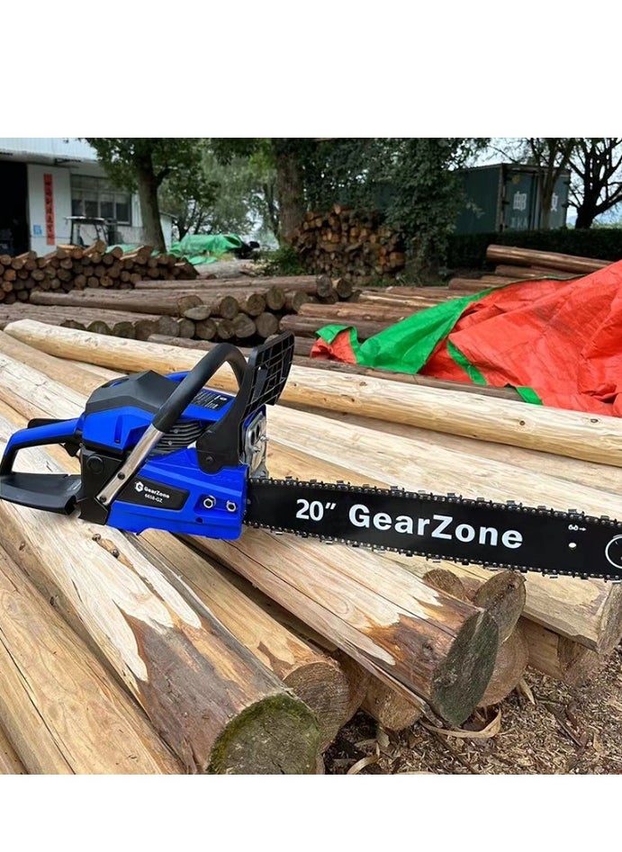 GearZone - 20 Inch Handheld High Power Gasoline/Petrol Chainsaw Including 2 Chains and Other Accessories For Cutting Trees, Wood, & Logs-Blue Color - Image 1