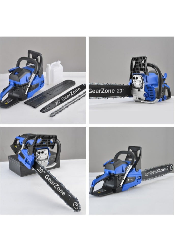 GearZone - 20 Inch Handheld High Power Gasoline/Petrol Chainsaw Including 2 Chains and Other Accessories For Cutting Trees, Wood, & Logs-Blue Color - Image 1