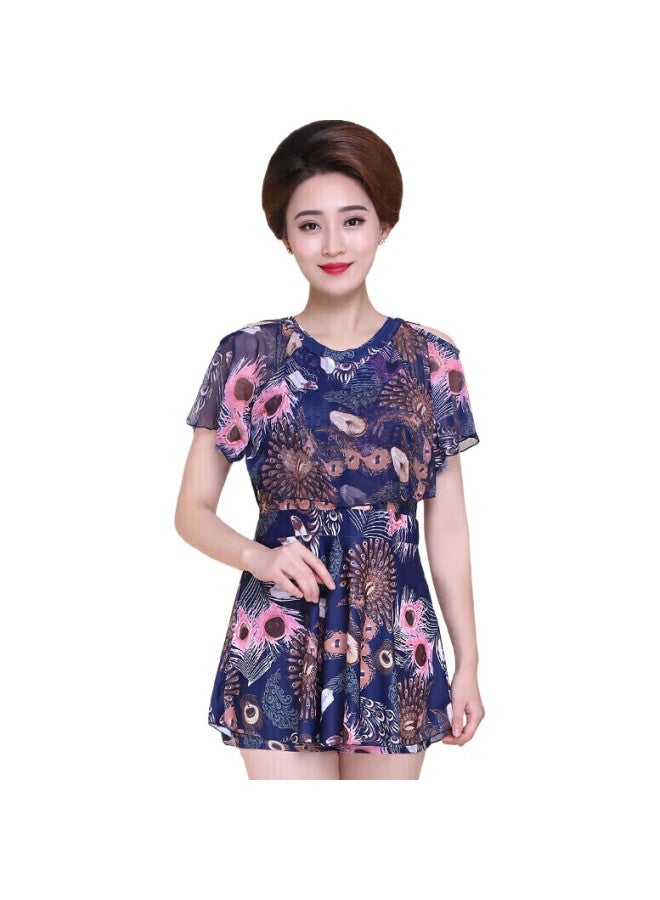 Skin-friendly Middle-Aged Conservative Two-Piece Swimsuit For Women, Skirt-Style Boyshorts, Tummy Control, Slimming, For Middle-Aged And Elderly Women, Plus Size, Hot Spring Swimwear - Image 3
